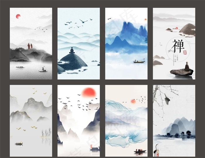 山水画素材图片cdr矢量模版下载