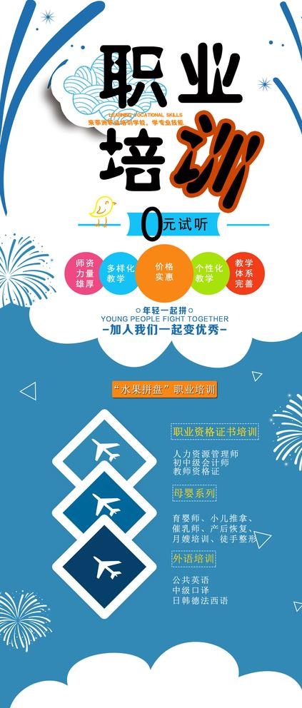 职业培训展架图片psd模版下载