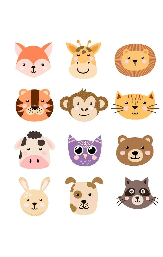 少儿卡通动物头像素材图片ai矢量模版下载