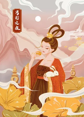嫦娥月兔插画图片