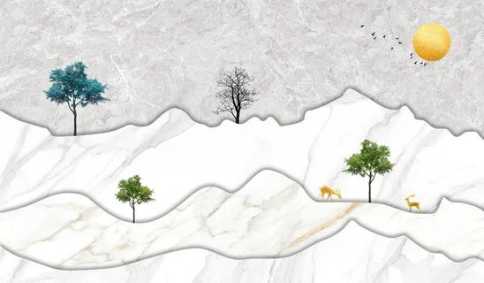 跃层山水麋鹿背景图片