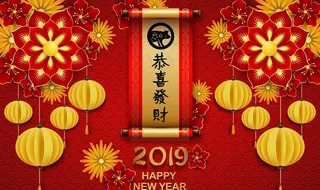 创意猪年剪纸风庆祝2019年图片