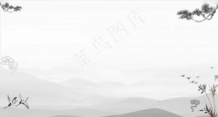 山水水墨画复古展板图片cdr矢量模版下载