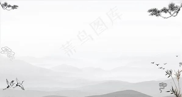 山水水墨画复古展板图片 山水水墨画复古展板图片