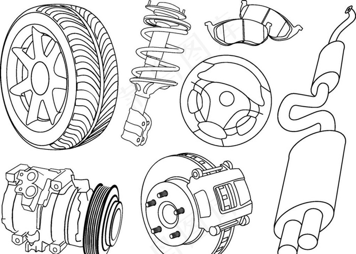汽车零件线稿 图片cdr矢量模版下载