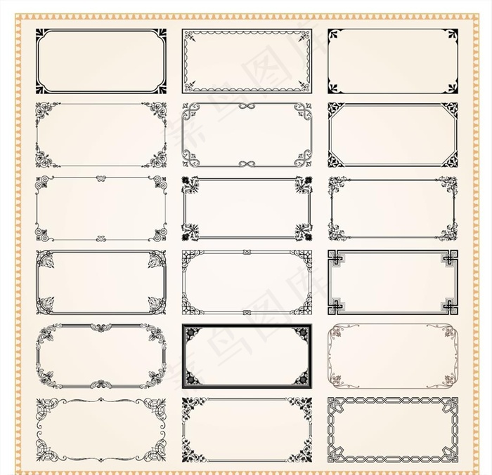 多款长方形简约复古花纹边框图片ai矢量模版下载