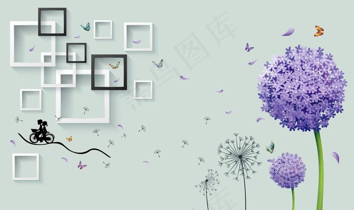 现代简约蝶恋花蒲公英3D电视背图片