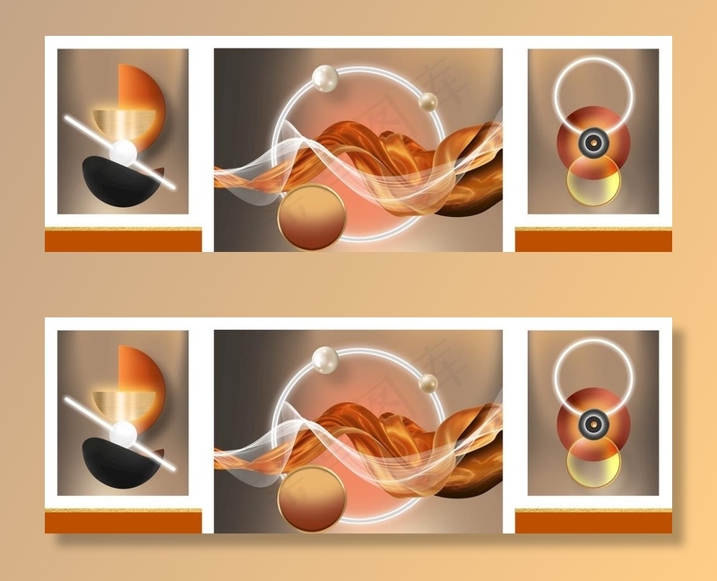 抽象飘带立体几何三联装饰画图片