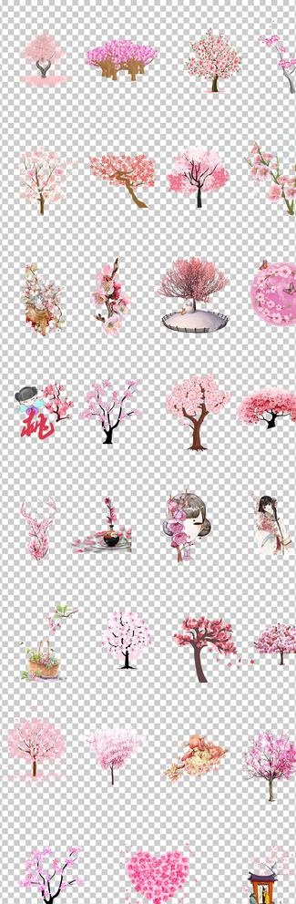 桃花桃树梦幻粉色桃花桃树手绘图片