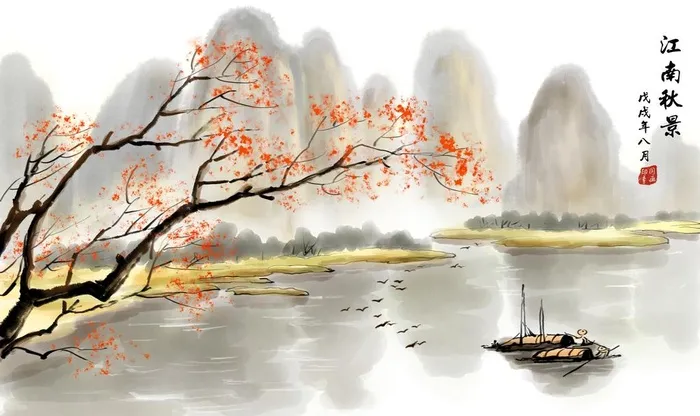深秋时节的江南水乡图片(3200x2000)psd模版下载