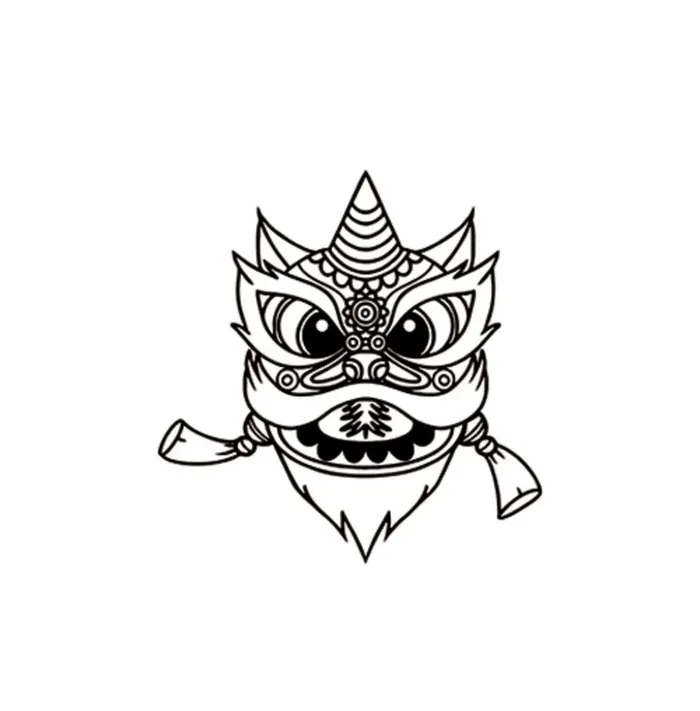 手绘醒狮线描图片ai矢量模版下载