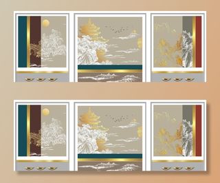 中式山水线条国画装饰画图片