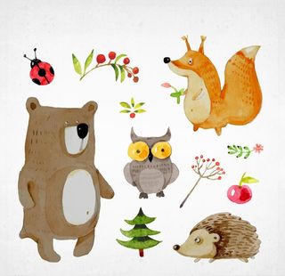 5款可爱水彩绘森林动物矢量图图片