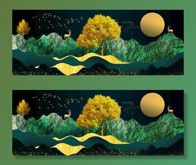 新中式发财树装饰画图片(4110x1701)psd模版下载