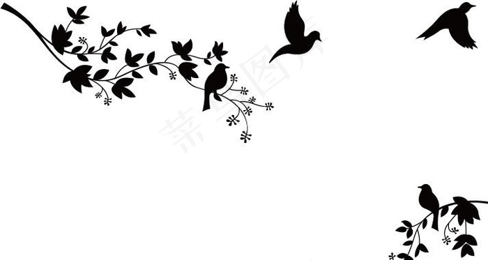 鸟 树枝 花纹图片