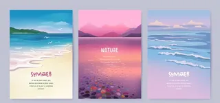 唯美手绘海滩海报图片