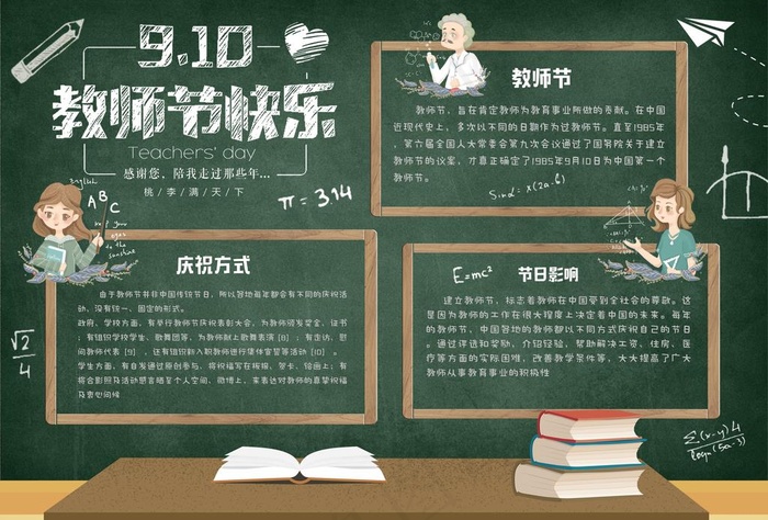 校园黑板粉笔字教师节小报手抄报图片