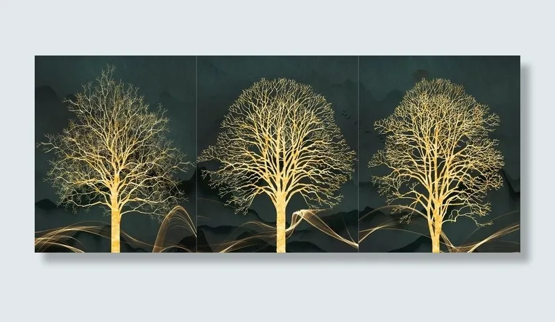 金色发财树装饰画图片(9449x4134)