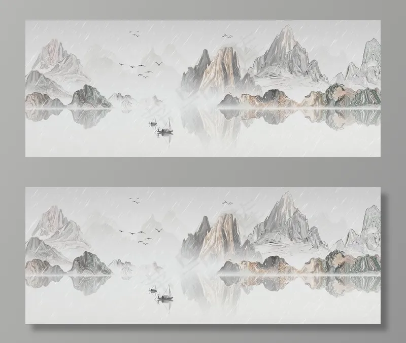 水墨山水图片psd模版下载