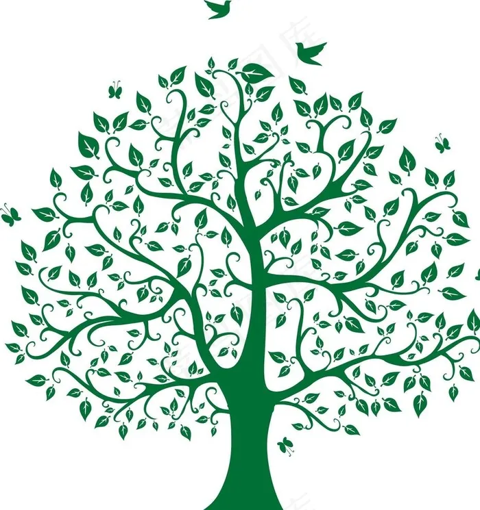 树木剪影 小鸟图片cdr矢量模版下载