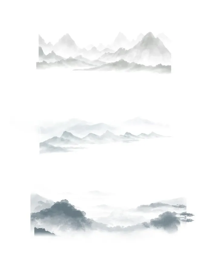 水墨国画山水远山云海元素图片(3072x4107)psd模版下载