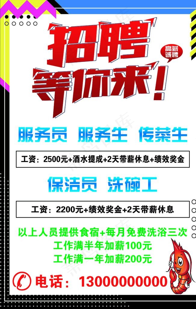 招聘等你来海报饭店清新图片psd模版下载