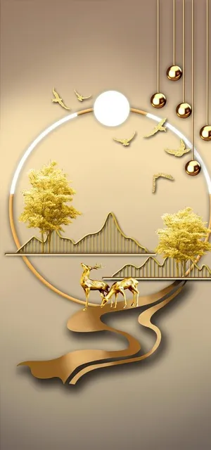 金色麋鹿发财鹿晶瓷画图片