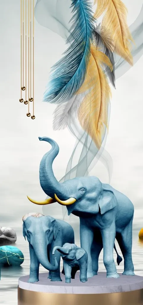 大象金色羽毛晶瓷画玄关图片(4097x8159)psd模版下载