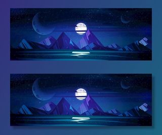 夜晚的海洋月亮和星星闪耀图片