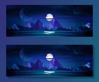 夜晚的海洋月亮和星星闪耀图片