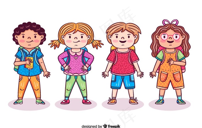 4款可爱男女 学生图片ai矢量模版下载