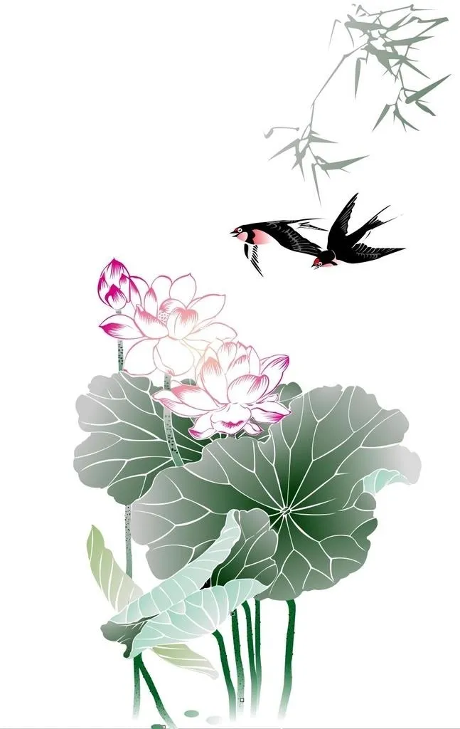 水墨荷花燕子矢量图图片cdr矢量模版下载