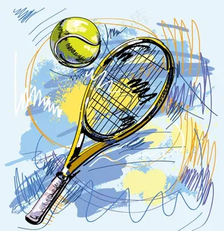 手绘网球拍插画矢量素材图片