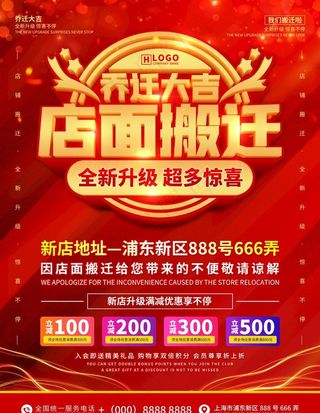 红色喜庆乔迁搬店海报图片