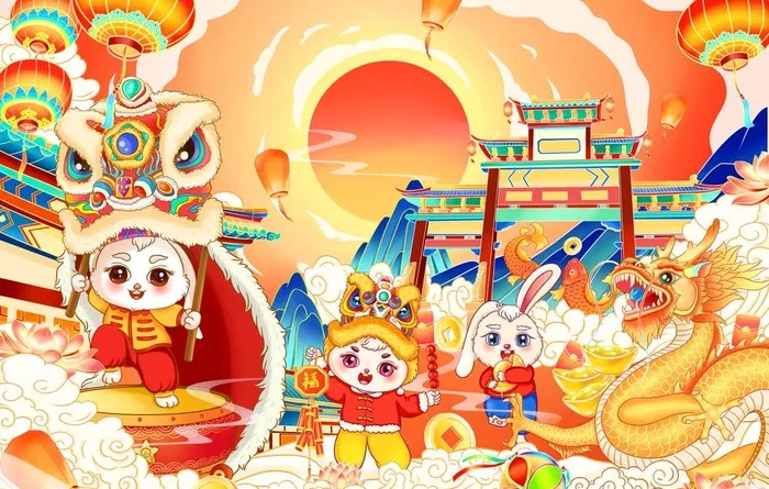 兔年春节插画图片(3000x2000)psd模版下载