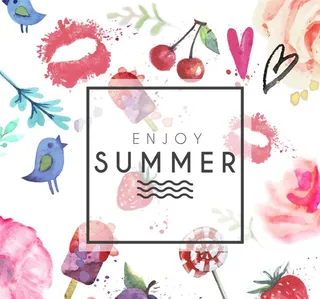 水彩绘夏日元素矢量素材图片