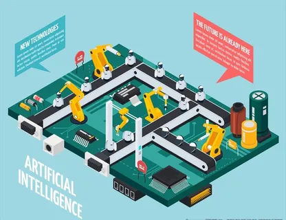 等距立体机器流水线生产概念插画图片