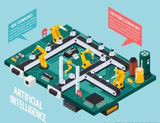 等距立体机器流水线生产概念插画图片