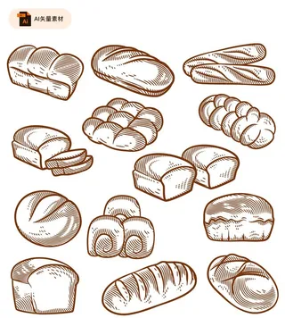 手绘烘培面包矢量素材图片