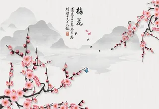 中式梅花背景墙图片