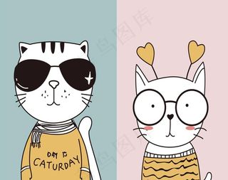 手绘小清新卡通猫咪形象背景图片