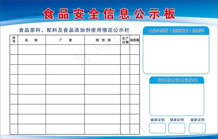 食品安全 信息板  公示板图片psd模版下载