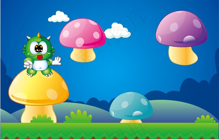 蘑菇   草地   卡通图片