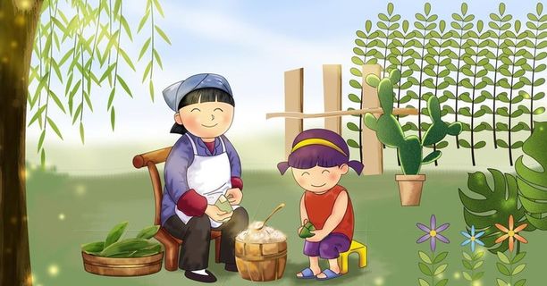端午节包粽子手绘插画图片