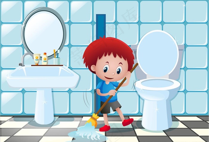 拖地打扫卫生的男孩图片