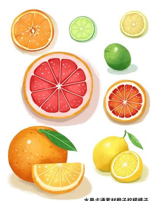 卡通手绘柠檬橙橘子青柠西柚水果图片
