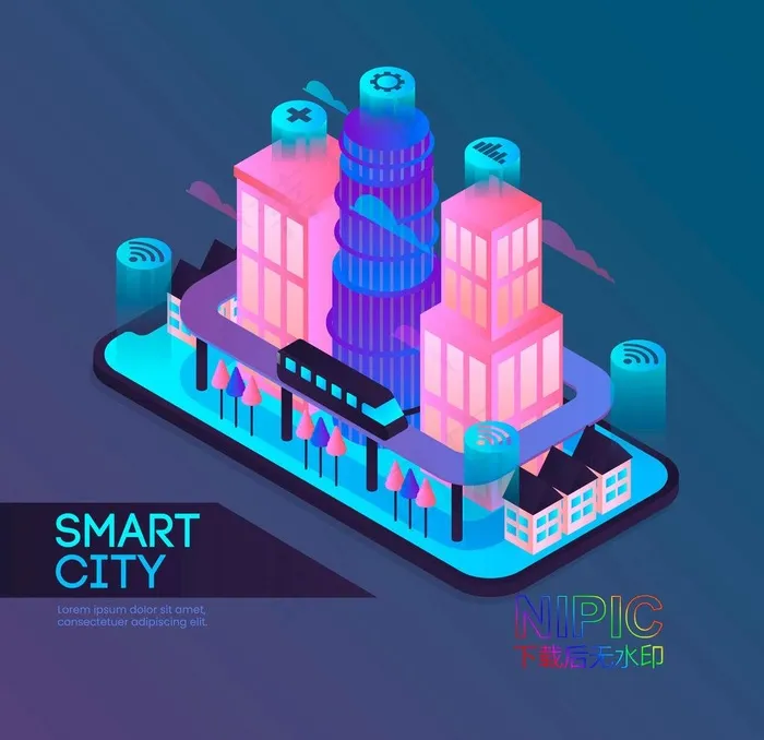 2.5d手机智慧城市图片ai矢量模版下载