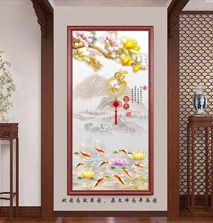 中式玉兰花玄关装饰画图片