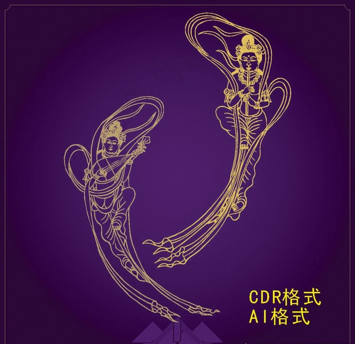 敦煌壁画 飞天矢量图片cdr矢量模版下载