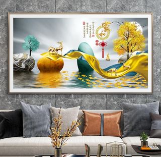 家和麋鹿山水装饰画图片